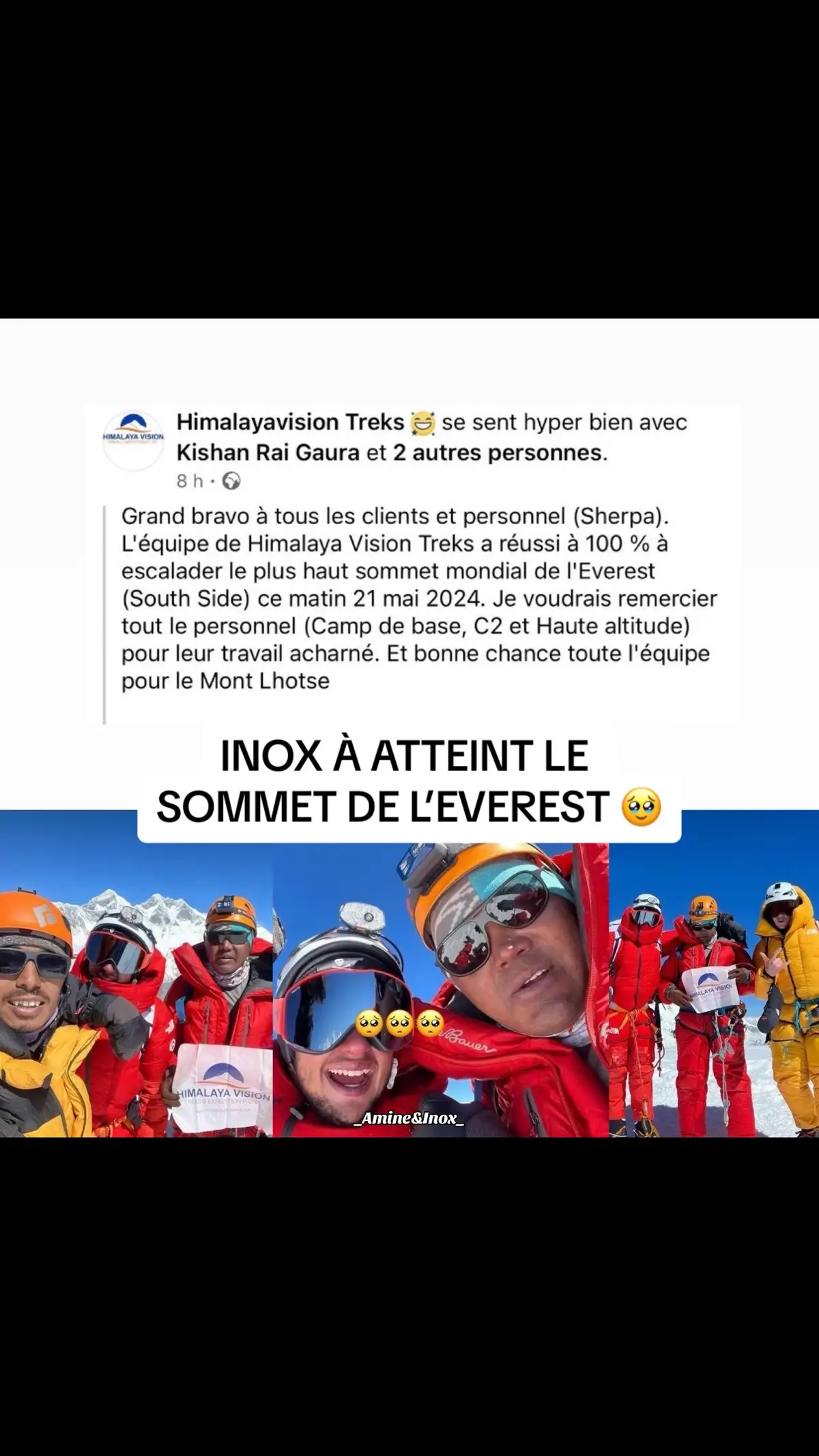 Je suis si fière bordel bravo a tt l’équipe 👏🏻 🥹❤️ #inoxtag #inox #monteverest #everest #nepal #pourtoi #foryou #foryou @Inoxleshinobi 