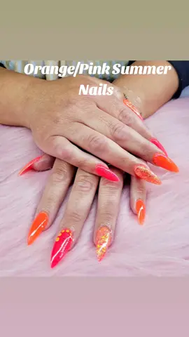 Orange Summer Nails used Dazzling Dragonfruit, Pink Crush,  Lava Lamp and Hot Crush all from @Glitterbels by Annabel . Nail tips from @Pro Impressions xx #summertime #summervibes #Summer #orange #orangenails #orangenails🧡 #pink #pinknails #pinknails💅 #pinknails💕 #summernails 
