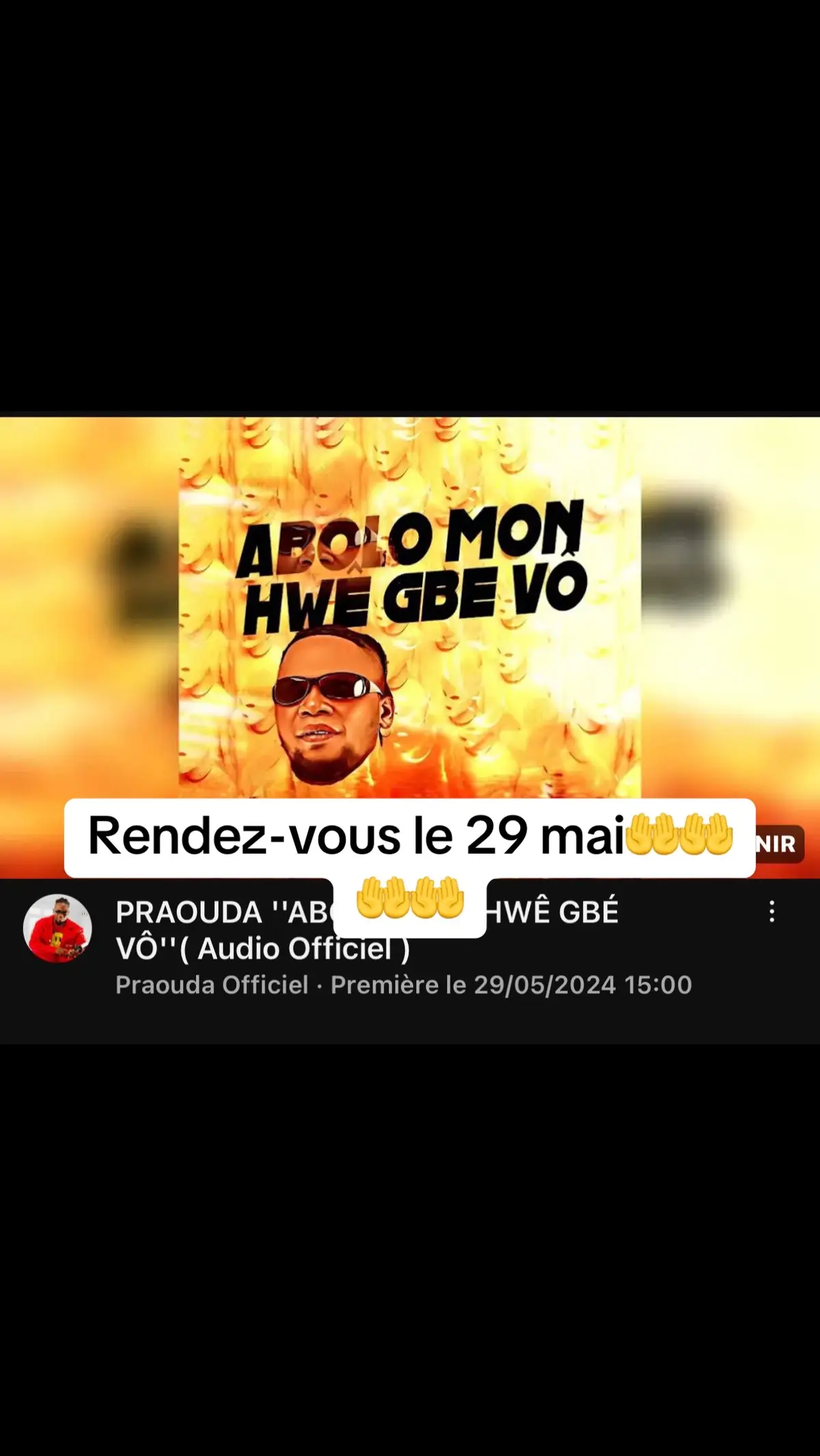 Dieu je sais qu’il y a beaucoup de personne qui appel ton nom pour te demande de service mais essaie d’écouter pour mes fans et que : *Enfant  *argent  *Maison  *Voiture  *marie et femme  Ne leur manquera jamais ( ABOLO MON HWÈ GBE VÔ ) #Disponible le 29 mai # https://www.youtube.com/@praoudaofficiel9010