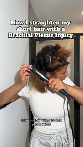 ✨ Flat ironing my hair with a Brachial Plexus Injury ✨ it’s not easy but I’ve found ways to manage by the grace of God! Here’s my step by step routine! But honestly I’d rather just have someone else do my hair to make my life easier. Anyway, I hope this video is a blessing to those who deal with BPI. You are not alone 🤍 - #shortbobhaircut #shorthairstyles #blackgirlhairstyles #silkpress #brachialplexusinjury 