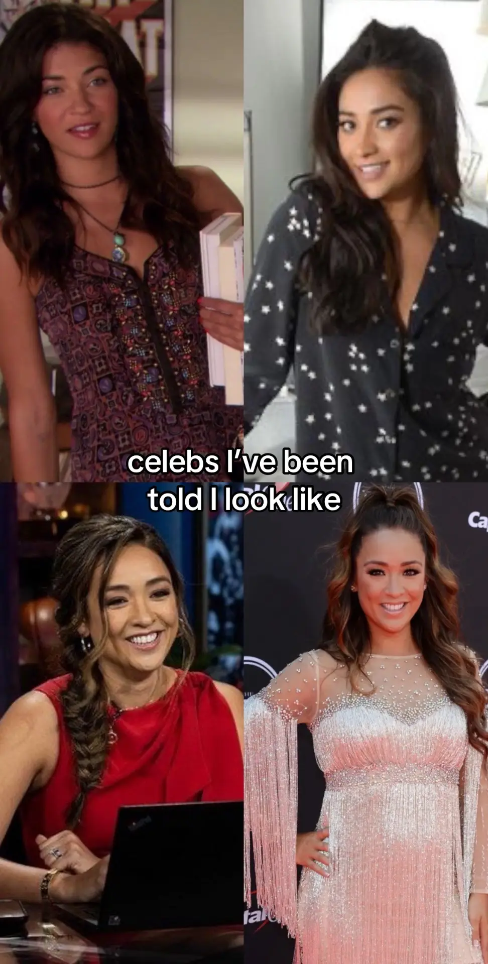 in HS (AKA MY SKINNY DAYS) i got Shay Mitchell & Jessica Szhor (Vanessa from Gossip Girl). My husband says I look like Cassidy Hubbarth from ESPN & I think she’s the one I see the it the most. 🫣🫶🏼 BE NICE!!! 😂 #celeblookalike #trend #latina #celebritylookalike  