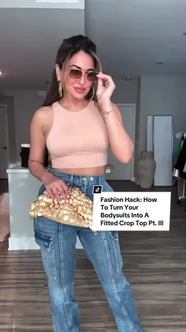 Fashion Hack: How To Turn Your Bodysuits Into A Fitted Crop Top Pt. III✨#fashionhacks #grwm #styletok #fyp  Trying out my favorite hack with a lighter colored bodysuit for Spring-Summer! Today’s affirmation: “When I allow my light to shine, I subconsciously give other people permission to do the same” 💫 Memo: absolutely love this hack, and I’ve done it a few times while going out! You can barely see a little line from the bodysuit bottom closure when clasped on the shoulder on lighter materials, and isn’t noticeable at all on darker colors. This hack is great if you’re looking to accentuate your waist more, especially when wear high-waisted bottoms.  You can also adjust the top to be longer, or an even shorter crop! TAG someone who would love this video, & don’t forget to save it to refer back to when styling💫 • #OOTD #SummerFashion #styletips #fashion #todayslook #style  #fashionhack #todayslook #foryourpage #fashiontiktok 