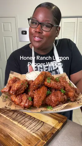 Honey Ranch Lemon Pepper Wings @Renee Doll Thank you for this recipe!  Dip:  3 tbs sour cream  1/3 cup mayo  2 tbs Ranch Dip (may need more or less) 2 tbs blue cheese crumbles  1.5 lbs wings 2 tsp garlic powder  2 tsp onion powder  2 tsp lemon pepper  2-3 tsp Old Bay  1 pkt Sazon  1 egg  1/3 cup corn starch  2/3 cup all-purpose flour  2 tbs Ranch seasoning  1 tbs Lemon pepper   Other:  1/3 cup honey  1/2 stick butter  2 tsp lemon zest  Oil for deep frying (I used peanut)         #chickenwings #wingsrecipe #wings #EasyRecipes #fyp #viral #easyrecipeideas #lemonpepperwings