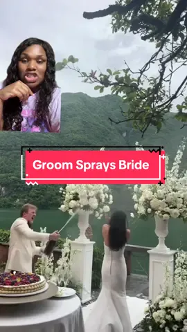 Groom is facing backlash, after spraying the bride with champagne. #greenscreen #greenscreenvideo #lakecomowedding #italywedding 