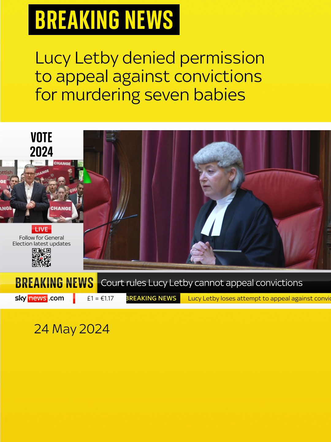 Lucy Letby has been denied permission to appeal against her convictions for murdering seven babies and trying to kill six others. Letby was sentenced to 14 whole-life orders in August after she was convicted of carrying out the offences at the Countess of Chester Hospital's neonatal unit, where she worked as a nurse, between June 2015 and June 2016. #LucyLetby #BreakingNews #Sentencing #Conviction #Nurse