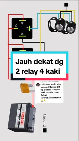Membalas @me2605me lampu 3 kabel dioprasikan dengan 2 buah relay 4 kaki, saklar 3 mode jauh, dekat, off untuk mengoprasikan kabel Negatif/ ground seperti dlm VT #lampu #relay4kaki #skemarelay #diagramwiring #komponenlistrik #moerk4 #CapCut 