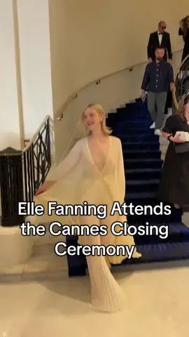 #ElleFanning looks fresh as a daisy in her floral #Gucci crusie 2025 gown as she heads to the #CannesFilmFestival closing ceremony. 