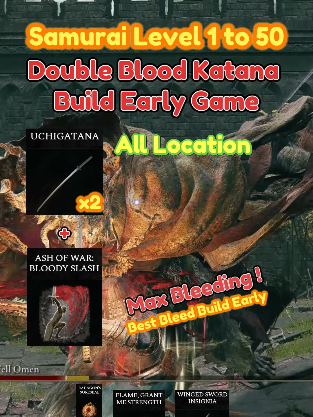 Double Blood Uchigatana + Bloody Slash Build Samurai Early Game (Level 1 to 50) All Location Elden Ring, Bleeding Build (Best Early Game) Starting Samurai, uchigana + flame grant me strength + bloody slash + radagon soreseal + winged insignia talisman location, how to get blood build easily and quickly, ultime tutorial samurai early game, elden ring tips and location to create this double uchigatana bleeding build you will have to go to several places, you can go to all its positions in early game and even at the start of your game, you will have to duplicate the ash of war 