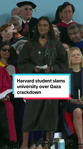 This #Harvard graduate went off script during the #commencement ceremony to criticise the university for its crackdown on free speech and for punishing more than a dozen students who participated in demonstrations against the war in Gaza. #news #US #harvarduniversity 