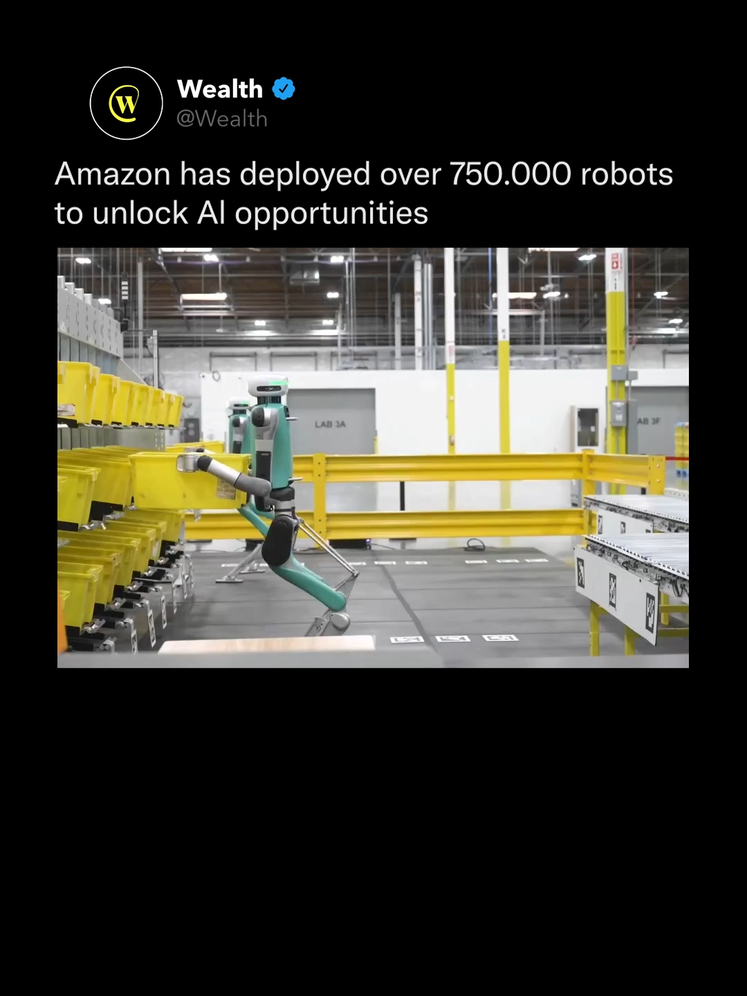 Amazon's upped its game by rolling out over 750,000 robots, meshing cutting-edge robotics with AI to boost both efficiency and safety in its fulfillment centers. 🤖 This move, featuring bots like Sparrow and Cardinal working alongside humans, is all about taking care of the mundane tasks, paving the way for stellar customer service. It's a clear sign that Amazon is all-in on leveraging AI to revolutionize how its supply chain ticks. Like this content? Follow us @wealth 🌟 Video: @amazon/IG #amazon #robots #ai #technology #money