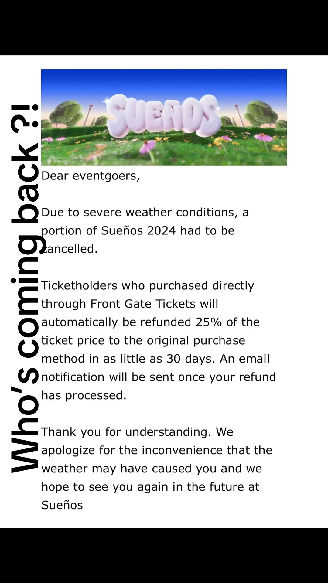 Suenos refunding 25% after the whole fiasco  @Sueños Chicago  #suenosfestival2024 #suenosfestival #suenos2024 #pesopluma #maluma 