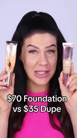 This is actually wild😱 $70 foundation vs a $35 dupe!! I’ve been wearing this @MCoBeauty Miracle Flawless Skin Foundation daily, it’s one of the best dupes I’ve found! Can you tell the difference between both sides? #makeup #makeupdupes #affordablemakeup #viralmakeup #makeuptrends 