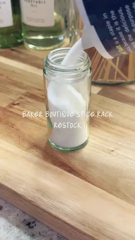 Baker Boutique Spice Rack: restock my spices with me! #restock #restockasmr #kitchenrestock #homerestock #pantryrestock *white labels are not included  
