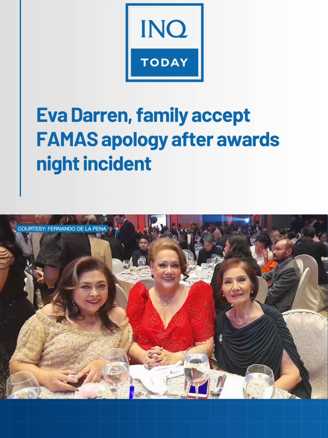 Fernando de la Peña, on behalf of his mother Eva Darren and their family, acknowledges and accepts the apology extended by the Filipino Academy of Movie Arts and Sciences, after its “unprofessional” treatment of the veteran actress at the recent awards night. #TikTokNews #SocialNews #NewsPH #inquirerdotnet