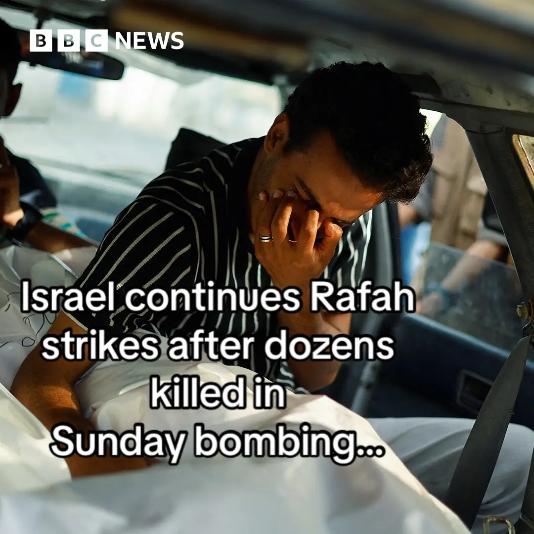 At least 45 people were killed in the Rafah air strike on Sunday, according to the Hamas-run health ministry. #Israel #Gaza #Rafah #News #BBCNews