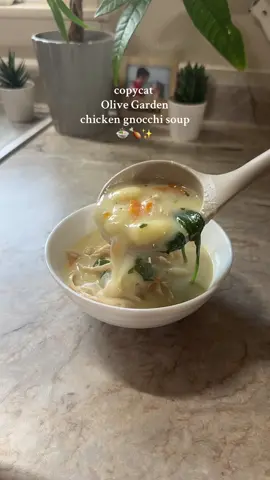 My comfort meal🥰 Recipe as follows:                                                  1 pound boneless skinless chicken breasts cooked and shredded 1 Tbs olive oil  4 Tbs butter  1/4 cup all-purpose flour  1 small onion chopped  2 garlic cloves minced  6 cups chicken broth  2 cups milk  1 cup carrots shredded  2 tsp parsley flakes  Salt and pepper for seasoning  1 package 16 ounces mini potato gnocchi  1 cup fresh spinach chopped                      ————————————————In large dutch oven or stock pot, melt butter and olive oil together. Add your onions, carrots and garlic and cook until onions become translucent. Whisk in your flour and let cook for a minute, slowly stir in your chicken broth and simmer until it starts to thicken up. Meanwhile in pan cook your gnocchi according to package directions, drain and set aside. Add your milk to your veggie and chicken broth mix and bring to a boil, stir in your seasonings. Once at a boil reduce heat and add your gnocchi, spinach and chicken simmering until heated through and thickened. #chickengnoochisoup #olivegardensoup #olivegarden #olivegardenrecipe #comfortmeal #comfortsoup #soup #souprecipe #dinner #DinnerIdeas #dinnerwithme #dinnerrecipe #dinnertime #dinneridea #dinnerinspo #fypage #fy #fyp #fypシ゚viral #viralvideo #viral #trending #relatable 