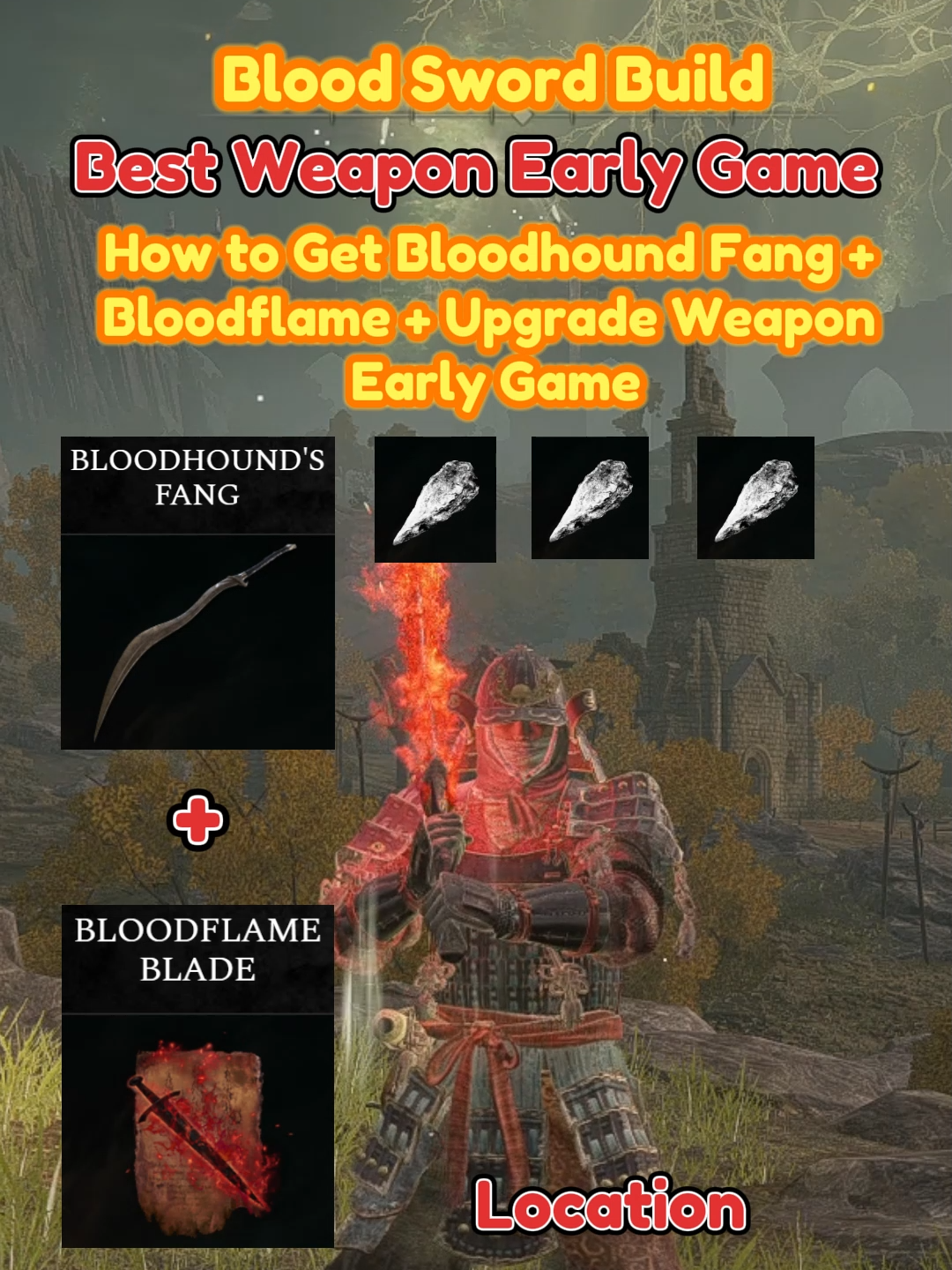 Bloodhound Fang's + Bloodflame Blade + Upgrade Weapon Location Elden Ring (Best Weapon Early Game) Blood Build Sword, how to get bloodhound fang ? how to get bloodflame blade easily and quickly ? elden ring tips and location  to do this early game build you will have to go to liurnia the second zone after recovering bloodhound fang, use the secret passage between limgrave and liurnia to reach the zone, then follow the instructions to recover bloodflame blade and then find a teleporter which will take you in front of an NPC who will sell you the somber smithing stone to improve your weapon #eldenring #eldenringhype #eldenringtips #eldenringtutorial #eldenringlocation #eldenringguide #fyp #eldenringhelp #eldenringclips #eldenringbuild #eldenringweapons #eldenringedit