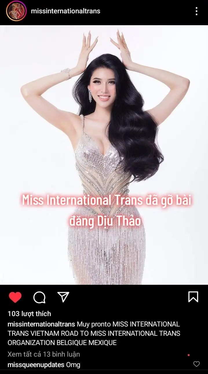 Sau khi đăng Dịu Thảo sẽ thi Miss International Trans 2024 thì bài đăng đã bay màu khỏi trang chủ cuộc thi #xuhuong #missinternationaltrans 