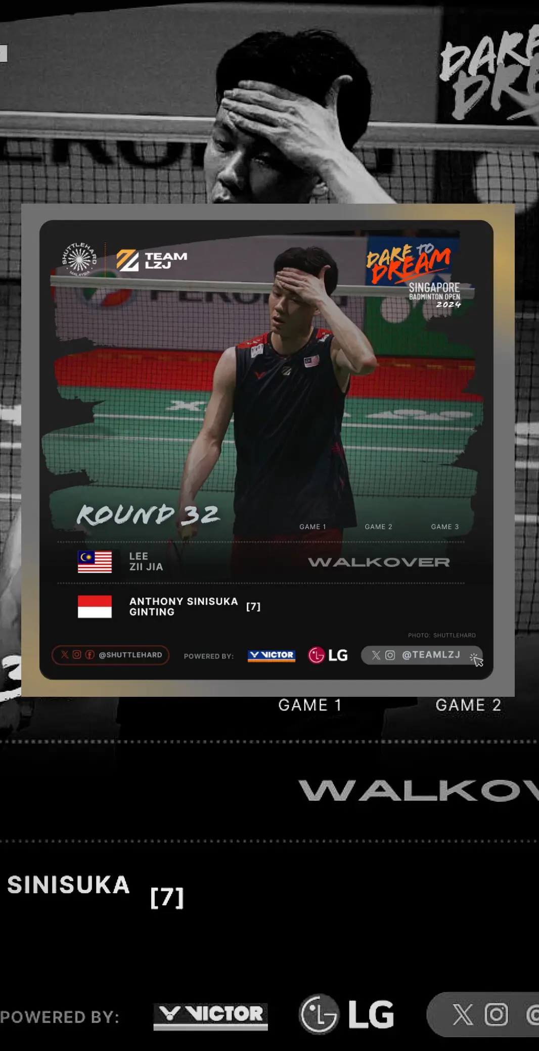 Lee Zii Jia gives a walkover in Singapore Open 2024 ! Speedy recovery LZJ, your health comes first and thank you for listening to your body 🥹❤️ Just focus on recovery and lets fight again when you are ready yeah Dare To Dream 🔥 photo : X Team LZJ #leeziijia#ziijia#daretodream #fyp#foryou#badminton#nevergiveup#malaysiaboleh