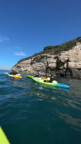 Kayaking around stunning cliffs of hidden military area in #pula  #kayak #kayaking #pulakayaking #pulakayaktours #explore #adventure #bluecavepula #cliffsandcaves 