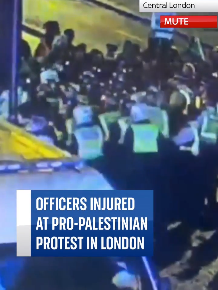 #Police #officers injured at #pro-Palestinian rally in #London. The police said a group of around 500 #protesters remained in #Whitehall and continued to protest after the march was due to end, breaching the conditions in place. 🔗Tap the link in the bio for more