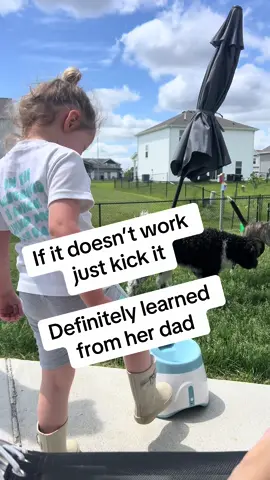 She learned this from somone so I’m blaming dad  #toddler #toddlerfun #toddlerhacks #justkickit #toddlermom #toddlertok 