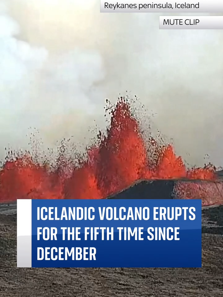 A volcano in Iceland has erupted for the fifth time since December. Previous eruptions prompted evacuations, flattened houses and closed key roads in the area. #volcano #iceland #eruption