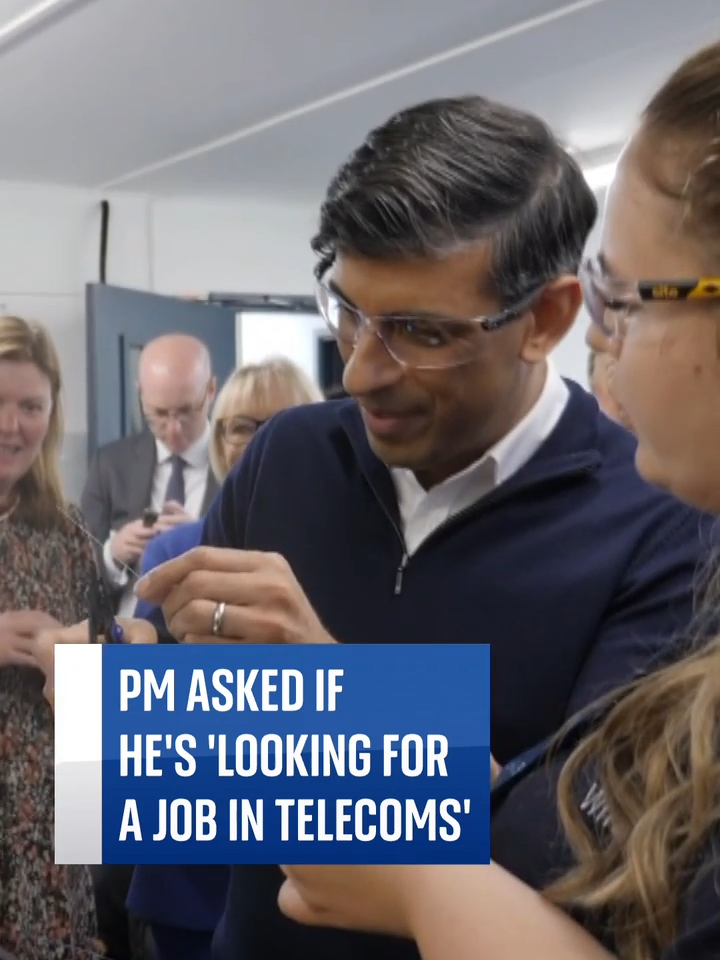 The Prime Minister was visiting a training academy for engineers where he learned how to splice a cable, with his instructor ultimately offering him work if he was 'looking for a job in telecoms'.  #primeminister #rishisunak #cornwall #telecoms