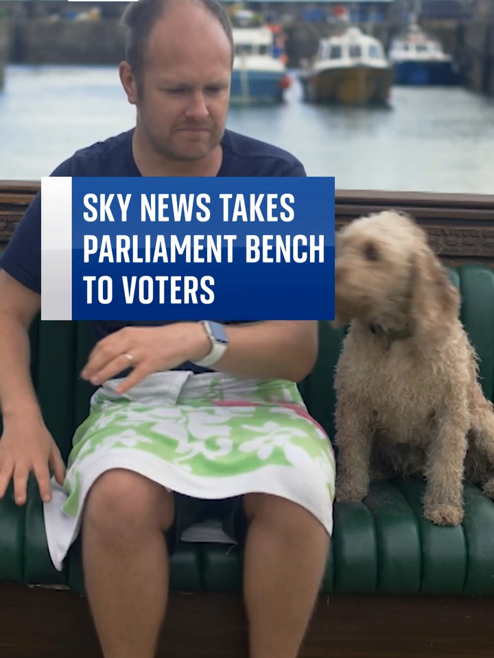 Sky's #JasonFarrell is travelling across #Britain with his #parliamentary bench asking #voters which issues are the most important to them. In #Newquay, people said the cost of living is still one of their top #election issues.