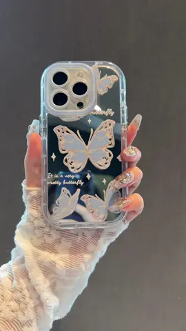Casing ponsel cermin kupu-kupu merah muda