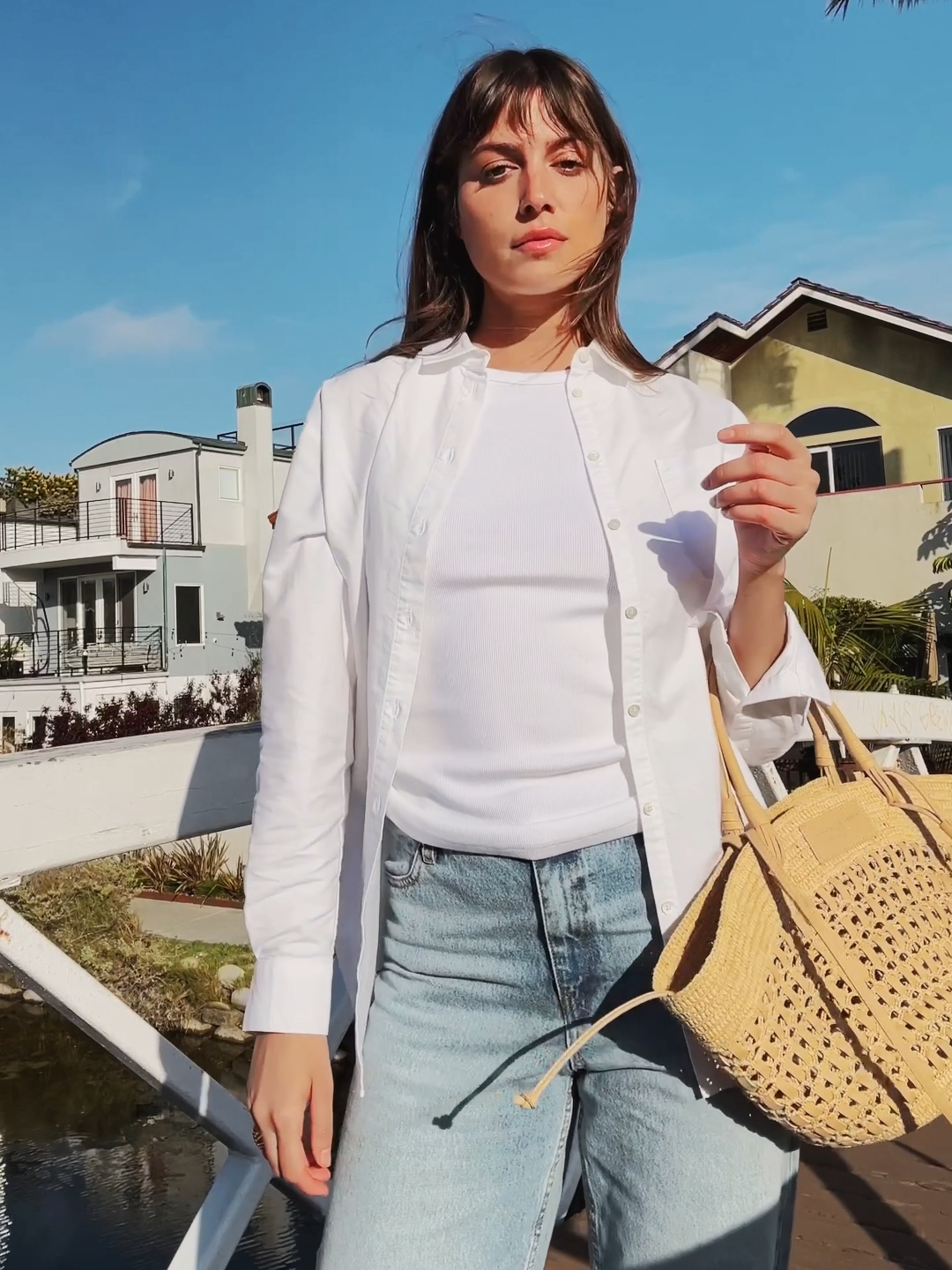 OOTD ❤️ Our white Max Shirt is the N°1 piece in every Parisian capsule wardrobe & popular opinion says our raffia baskets are the N°1 summer accessory ✨ #sezane #basket #fashion #outfitinspo #outfitcheck