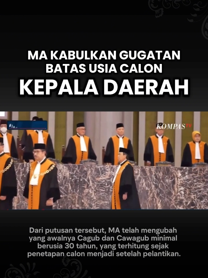 Mahkamah Agung (MA) telah mengabulkan permohonan gugatan yang diajukan Partai Garda Republik Indonesia (Partai Garuda) terkait aturan batas minimal usia calon kepala daerah, Rabu (29/5/2024). #politikindonesia