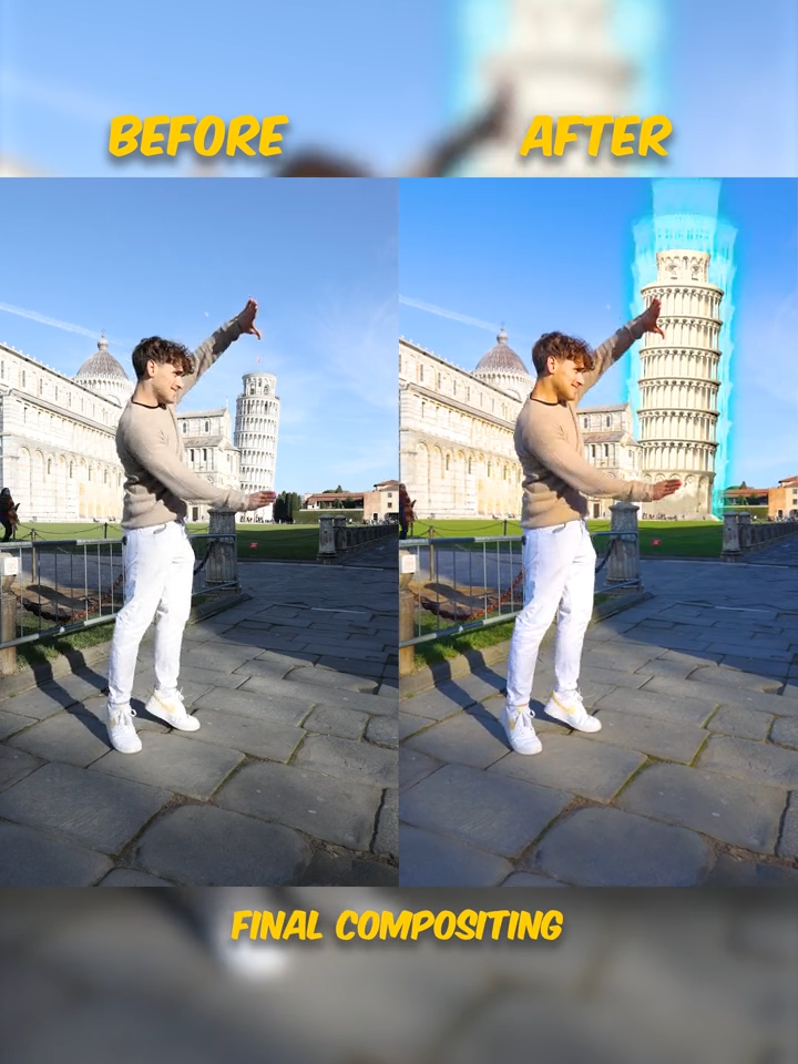 Pt.2 Here's how we transformed the Leaning Tower of Pisa! Don't miss the previous video to see the final result! ✨ #teamfaffapix #bts #vfx #pisa #viral
