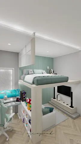 kamar mezanin buat cewek gamers berukuran 4 x 4,1 meter, semoga suka ya #bedroomdesign #bedroom #gaming 