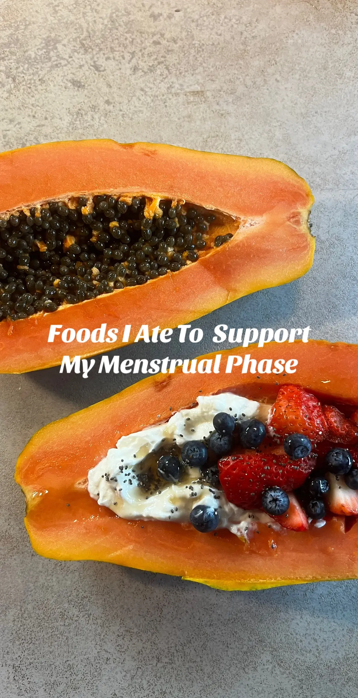 My favorite foods to eat during my Menstrual Phase include -Grass Fed Beef -Rice -Potatoes & Sweet Potatoes -Cherries & Dark Colored Berries -Papaya & Watermelon -Avocado -Bell Peppers You really want to focus on comfort foods that are also high in iron & anti-inflammatory 