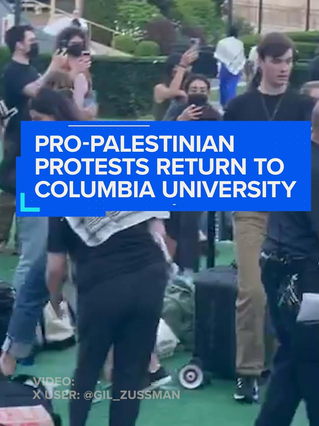 Protesters set up tarps and tents Friday evening at Columbia University in a protest called “Revolt for Rafah, Installation 1.” It coincides with the school’s alum weekend.