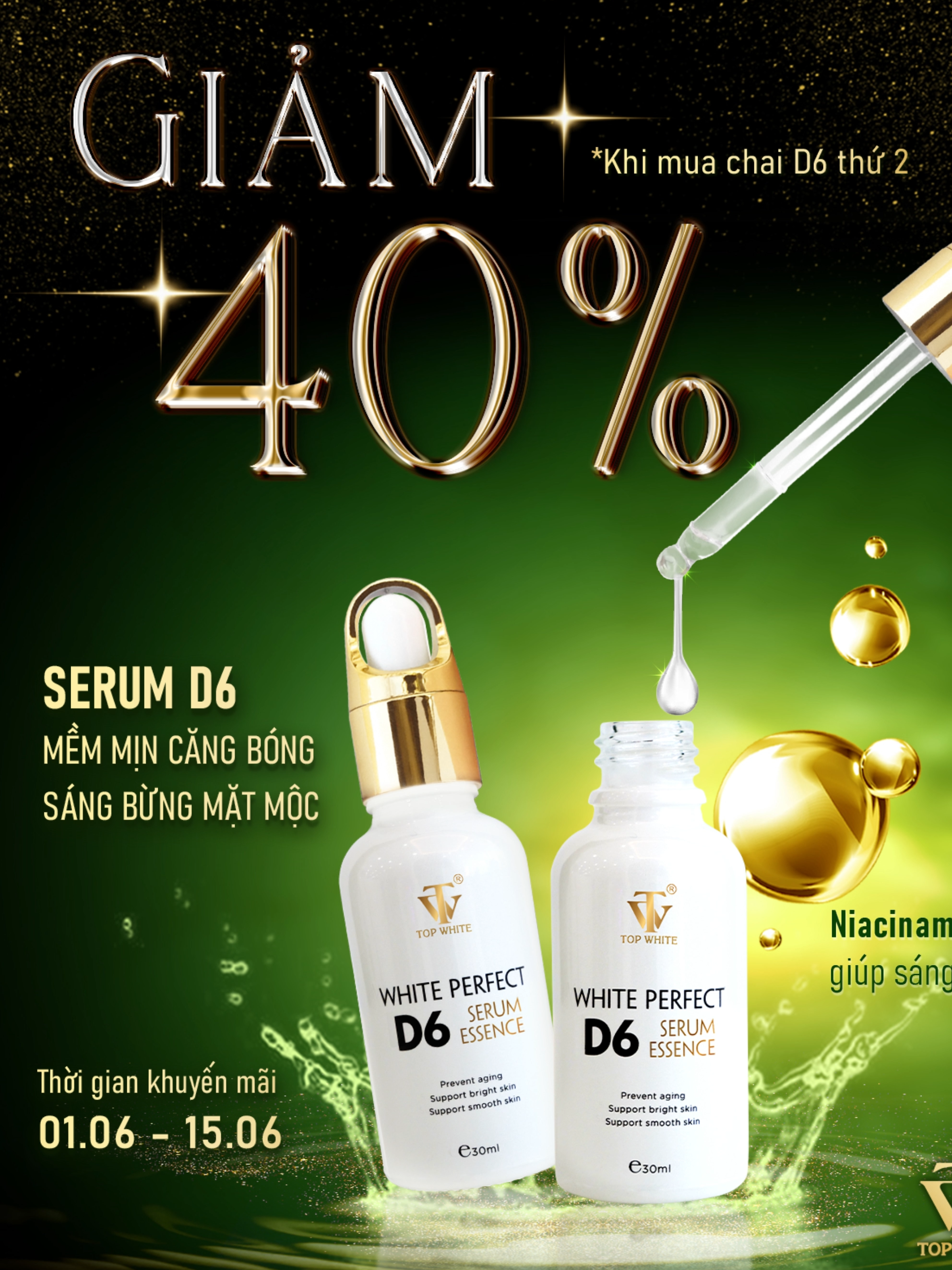 Khuyến mãi D6 giảm sốc 40% khi mua chai thứ 2 từ ngày 1/6-15/6 #goclamdep #fyp #topwhite #happysecret #trending