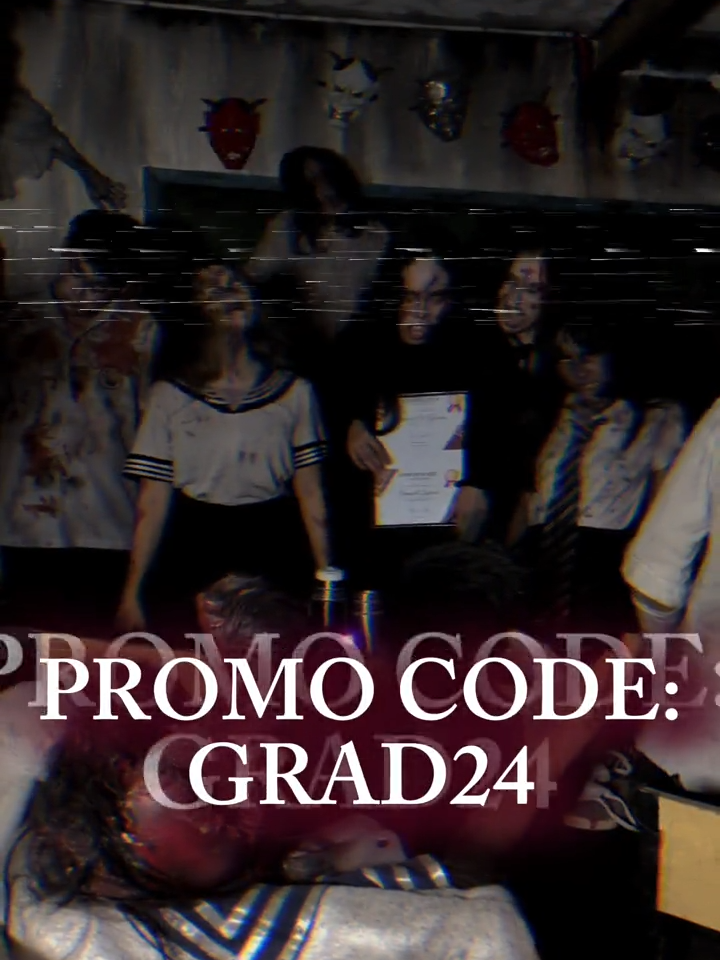 CONGRATULATIONS to the Graduates of Batch 2024. As a gift from Nightmares Manila, all graduates of batch 2024 can avail of our Graduation promo. Bring any proof that you graduated this year and you will get 200 pesos less in any of our 3 Haunted Houses. Don't forget to tell the cashier the promo code 