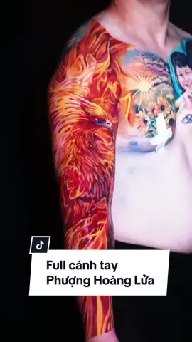 Phượng Hoàng Lửa full cánh tay trong 3 ngày liên tục #tattoo #foryou #hinhxamdep #phuonghoanglua #fyp #phambinhtattoo 