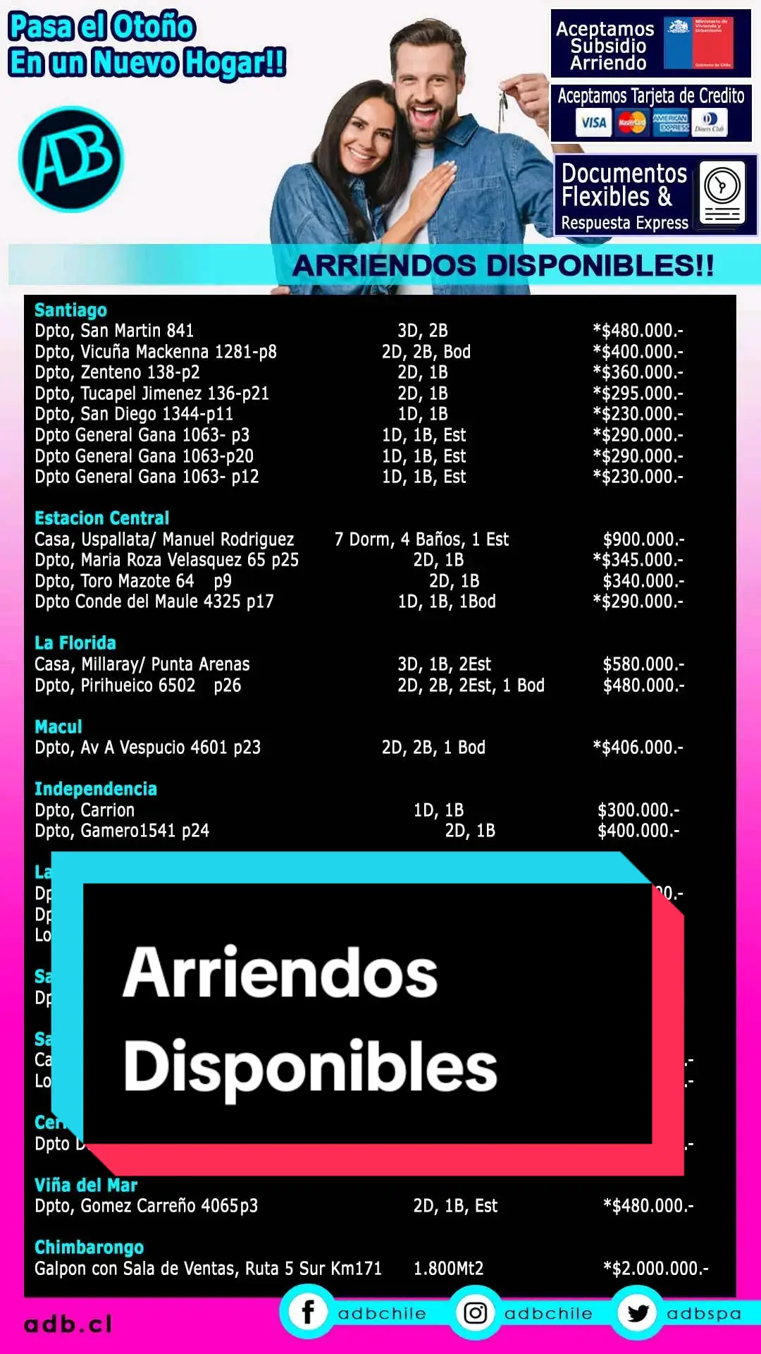 Arriendo disponible #administraciondepropiedades #corredordepropiedades #arriendodepartamento @ADB PROPIEDADES @Stefany@adb.cl @Oswaldo_adb 