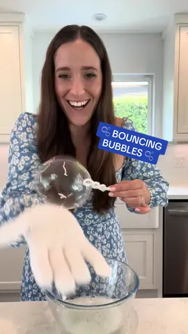Need a fun and easy activity for summer break? Try this! 🫧 BOUNCING BUBBLES 🫧 How to make bouncing bubbles: What you need: - 4 tbsp water (preferably warm so sugar dissolves easily) - 1 tbsp dish soap (I used Dawn brand) - 2 tbsp granulated sugar  - Winter glove  - Bubble wand Instructions:  - Combine 4 tbsp of warm water with 1 tbsp of dish soap and stir. - Then mix in 2 tbsp granulated sugar until it dissolves. - Put on a winter glove to stop the bubbles popping. - Use a bubble wand to blow the bubbles! Enjoy! #kidactivities #keepingkidsbusy #toddleractivities #toddleractivitiesathome #diyplay 