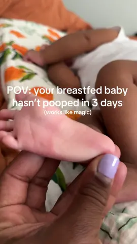 Breastfed babies can sometimes go days without pooping. This foot massage usually does the trick.  (Also always consult w/ your pediatrician) #newbornbabies #reflexology #momhacks #blackmomsoftiktok #newbornhacks #momtips 
