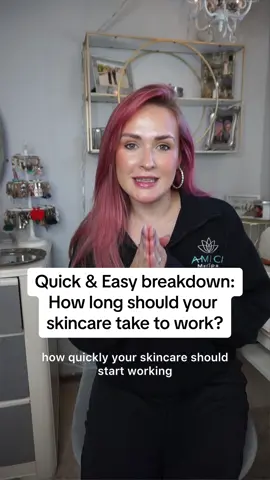 How long should it take to start seeing results from your skincare? Cleansers should work instantly from a cleaning stand point. If you are using a treatment cleanser such as a benzoyl peroxide or salicylic acid cleanser expect a few weeks before seeing any changes.  Toners also work pretty instantly if they are aiming at hydrating, pH balancing, or reducing excess oil. If you toner has antioxidants those also start working immediately at fighting free radicals. If you toner has  BHAs, AHAs, or PHAs, results will take longer to see. Read on for info on exfoliants. I would classify those types of toners as a leave on chemical exfoliant.  Hydrating serums can give quick results as they hydrate the stratum corners. Hopefully you are also getting long term results too as the serum hydrates the lower layers of the skin.  Physical exfoliants work instantly to remove layers of dead skin. Enzymes work very similarly, but need repeated use for best results. Chemical exfoliants take longer to show effect. It takes a few weeks to break down enough bonds holding dead skin cells to the surface and for the dead skin cells to sluff off. At two weeks you should start seeing results, but it takes around 12 weeks for full effect.  Your hero products, vitamin C and retinol get to work relatively quickly, but take months to show how hard they’ve been working on your skin. Give those at least 12 weeks before judging them. You can’t see collagen stimulation and cell turnover, but hopefully you will start to notice a tightening/smoother appearance to your skin and a more even complexion. All in all, skincare takes time to work. While most products get to work quickly their effects of the skin take time to show. So give your products it’s time. Skincare is a marathon, not a sprint.  #stlouisesthetician #stlesthi #skinstagram #skinfo #estheticiancreator #skineducation #skintips #myskincareisntworking #esthibestie #stlouisskincare #skinstlouis 