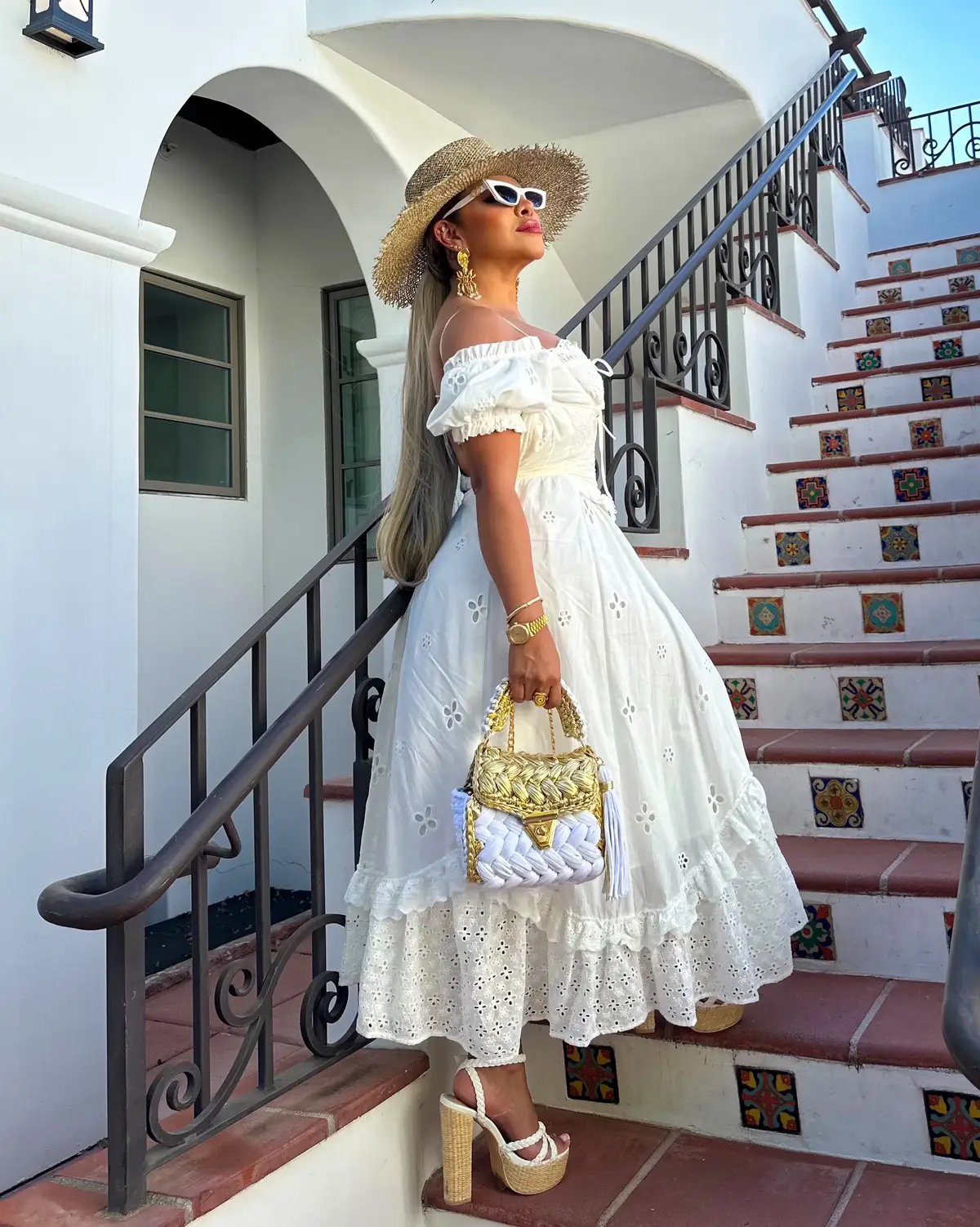 a weekend of recharging to come back even stronger 🤍  Recargándome este fin de semana para regresar aún más fuerte @Lacemadeus @LaceMade Dress @Crochet_rosablanca  @MISS LOLA sun hat & shoes @valentino sunglasses  @lei hair extensions ponytail  @joliemadame  earrings  #lacemade #lacemadeofficial #crochefrosablanca #misslola #palmsprings #Summer #fashion #OOTD #crochet #valentino