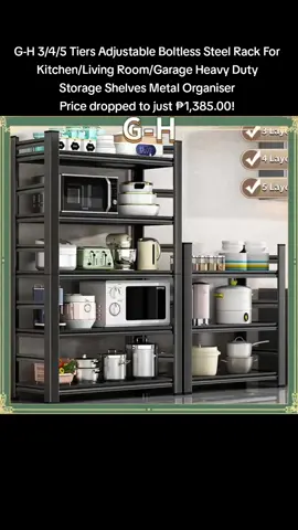 #G-H 3/4/5 Tiers Adjustable Boltless Steel Rack For Kitchen/Living Room/Garage Heavy Duty Storage Shelves Metal Organiser Price dropped to just ₱1,385.00!
