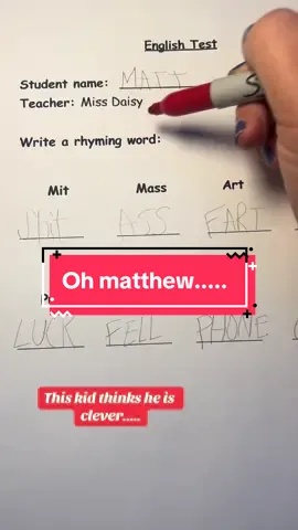 Grading Matts English Test #school #gradingpapers #grading #correcting #correction #professor #rhymingwords #missdaisy #funnyteachermoments #test 