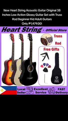 #New Heart String Acoustic Guitar Original 38 Inches Low Action Glossy Guitar Set with Truss Rod Beginner Kid Adult Guitars Only ₱1,479.00!