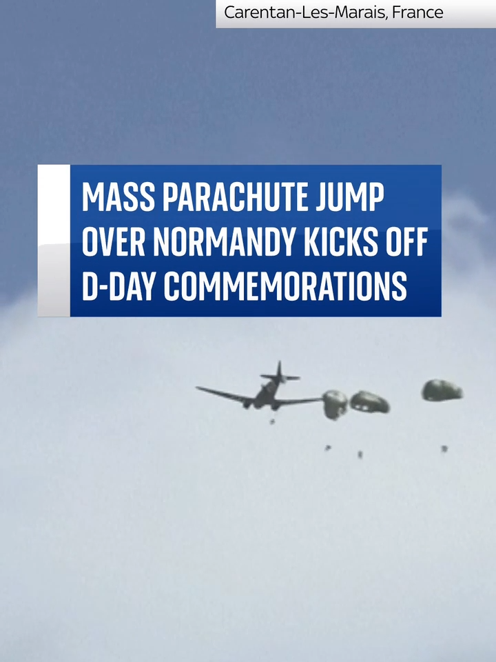 Parachutists jumped from World War II-era planes into Normandy to mark the 80th anniversary of D-Day