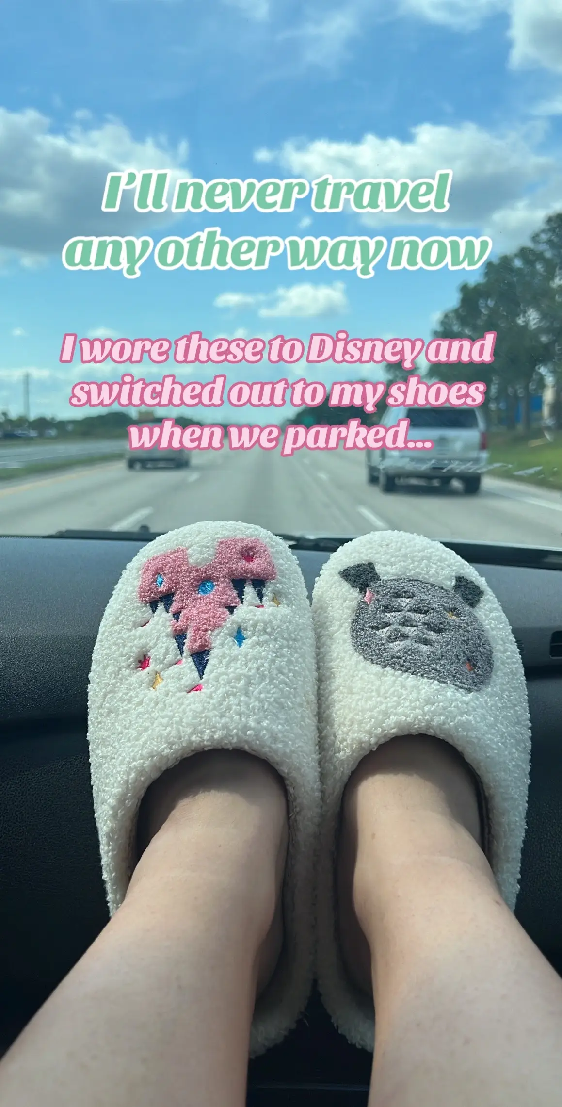 Love, love, love my slippers from @Happily Ever Threads 💖 I wore these to the parks and switched them out for shoes when we went into the parks and left my slippers in my car waiting for me after a long day in the parks.  #traveltiktok #travelhack #disneyworld 