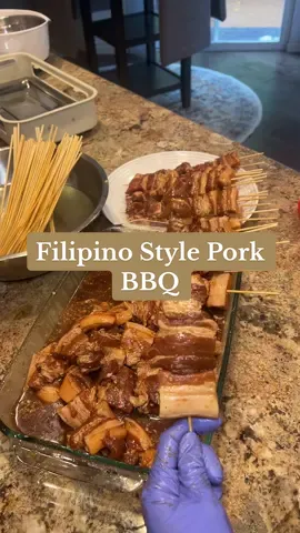 4 lbs. pork shoulder sliced into thin pieces (i added pork belly) Marinade Ingredients:  ¾ cup soy sauce ½ cup juice extracted from lemon ¾ cup banana ketchup  4 tablespoons dark brown sugar 2 tablespoons garlic powder 1 teaspoon ground black pepper 2 teaspoons salt 1 ½ cups sprite or lime soda  #pinoybbq #filipinobbq ##porkbbq #porkbarbecue #filipinoporkbarbecue #bbq #bbqtiktok #pinoyrecipe #filipinorecipe #filipinostyle #fypシ゚viral  